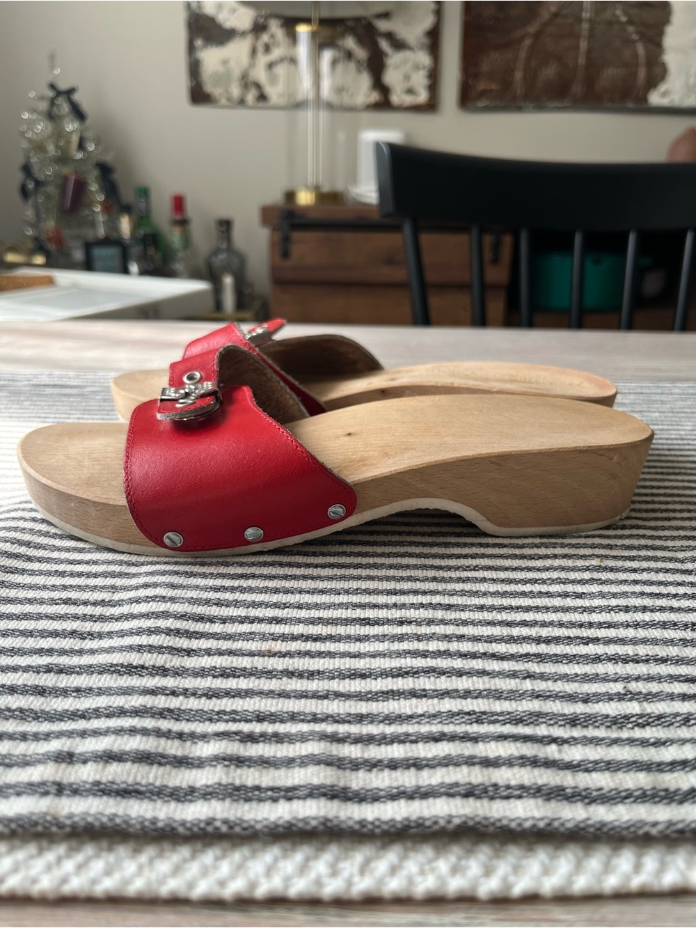 *Rare* Vintage 90s Dr. Scholl's Starstruck Wood Sandals Red Leather